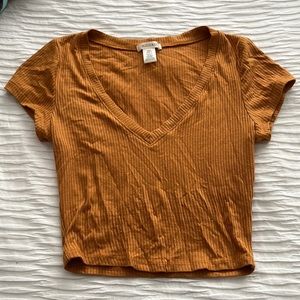 Bronze V neck crop top